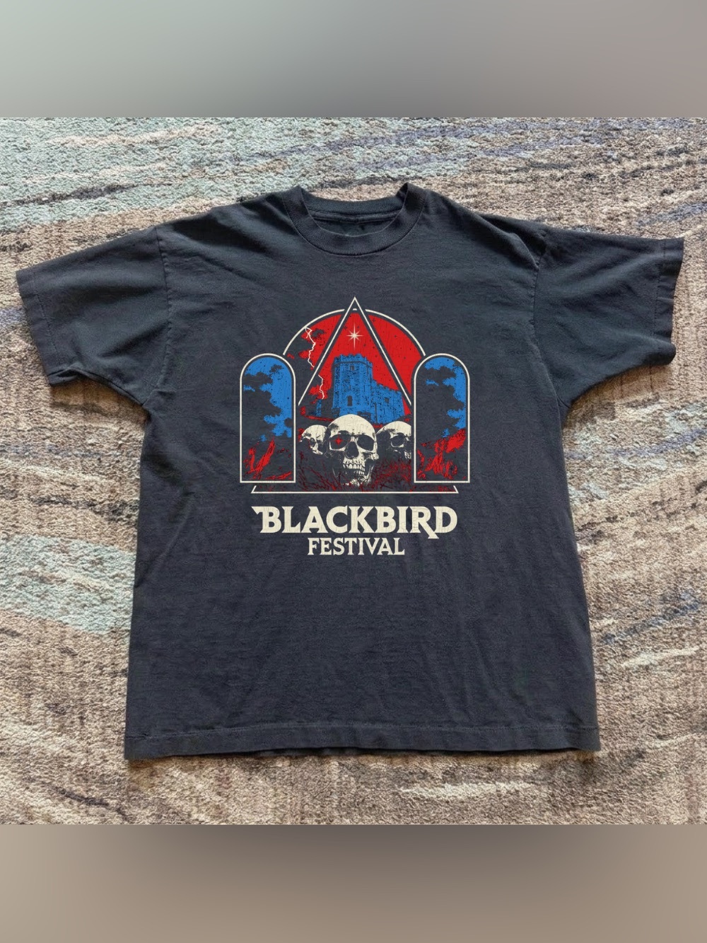 Vintage Blackbirds Festival Skull Castle Gildan Black Heavy Metal Graphic T-Shir